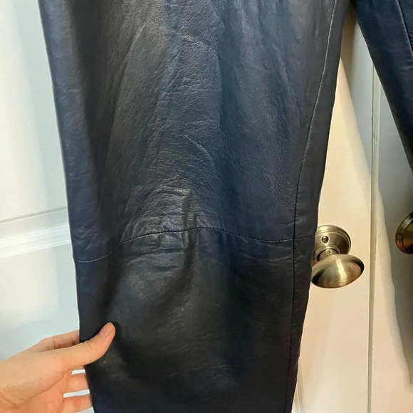 Vintage Creation Jez Montreal Navy Blue Leather Pants Straight Leg Lined - Picture 6 of 10